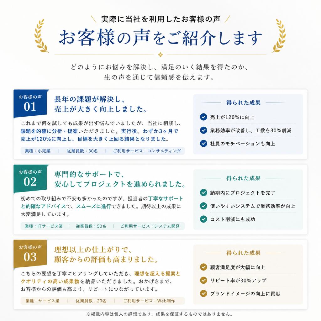 お客様の声：実際の体験談
