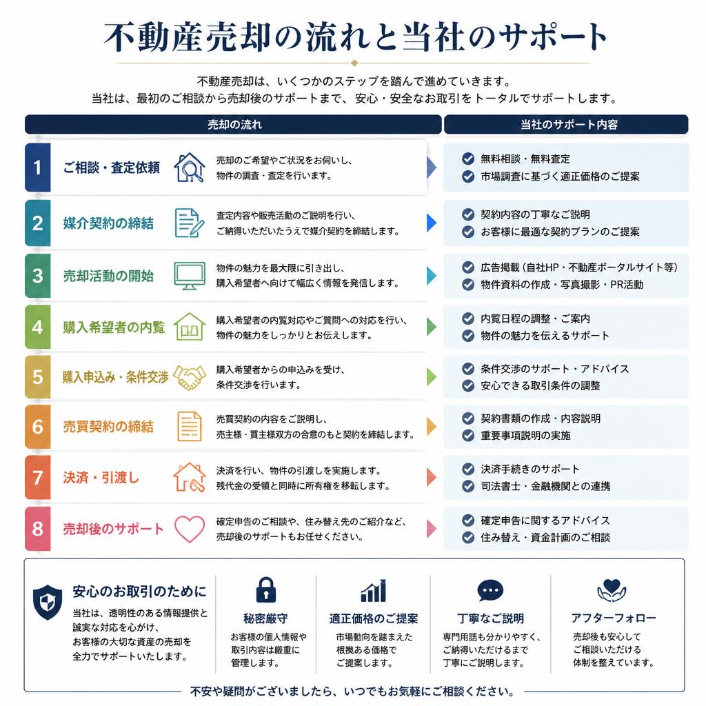 不動産売却の流れとサポート内容