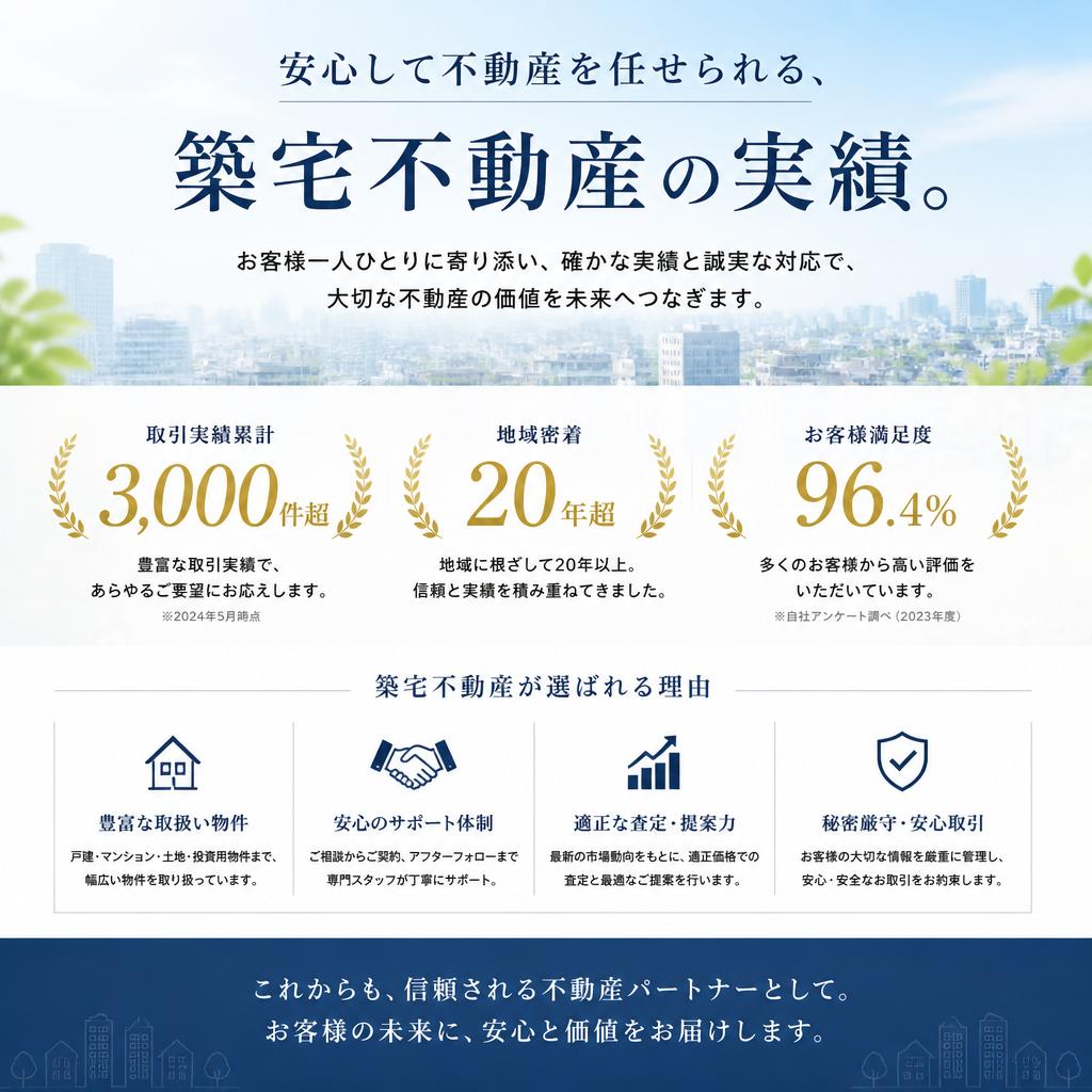 安心して不動産を任せられる、築宅不動産の実績。